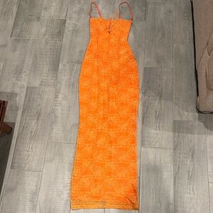 Outcast Orange Lace Corset Maxi Dress